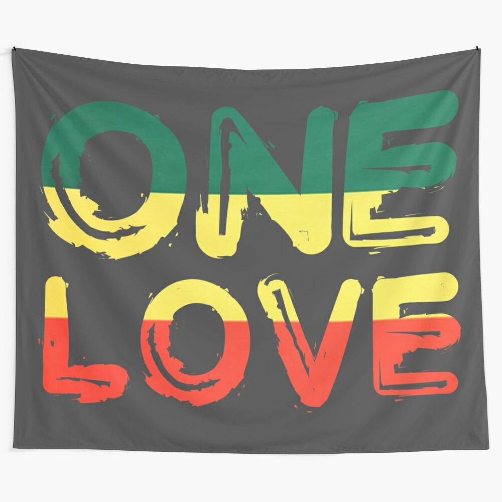 Vibrant one love reggae tapestry with rasta and stoner design