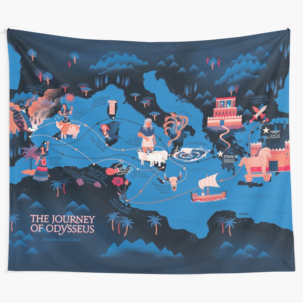 Odyssey inspired tapestry wall hanging featuring constellations and greek mythology characters