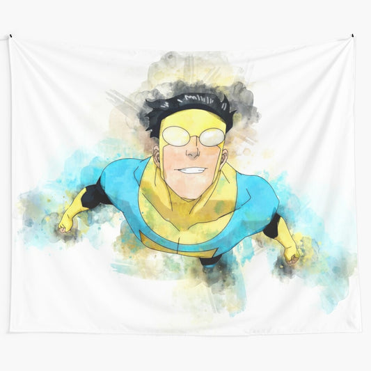 Watercolor artwork depicting Omni-Man and Invincible, the superhero duo from the popular TV series and comics