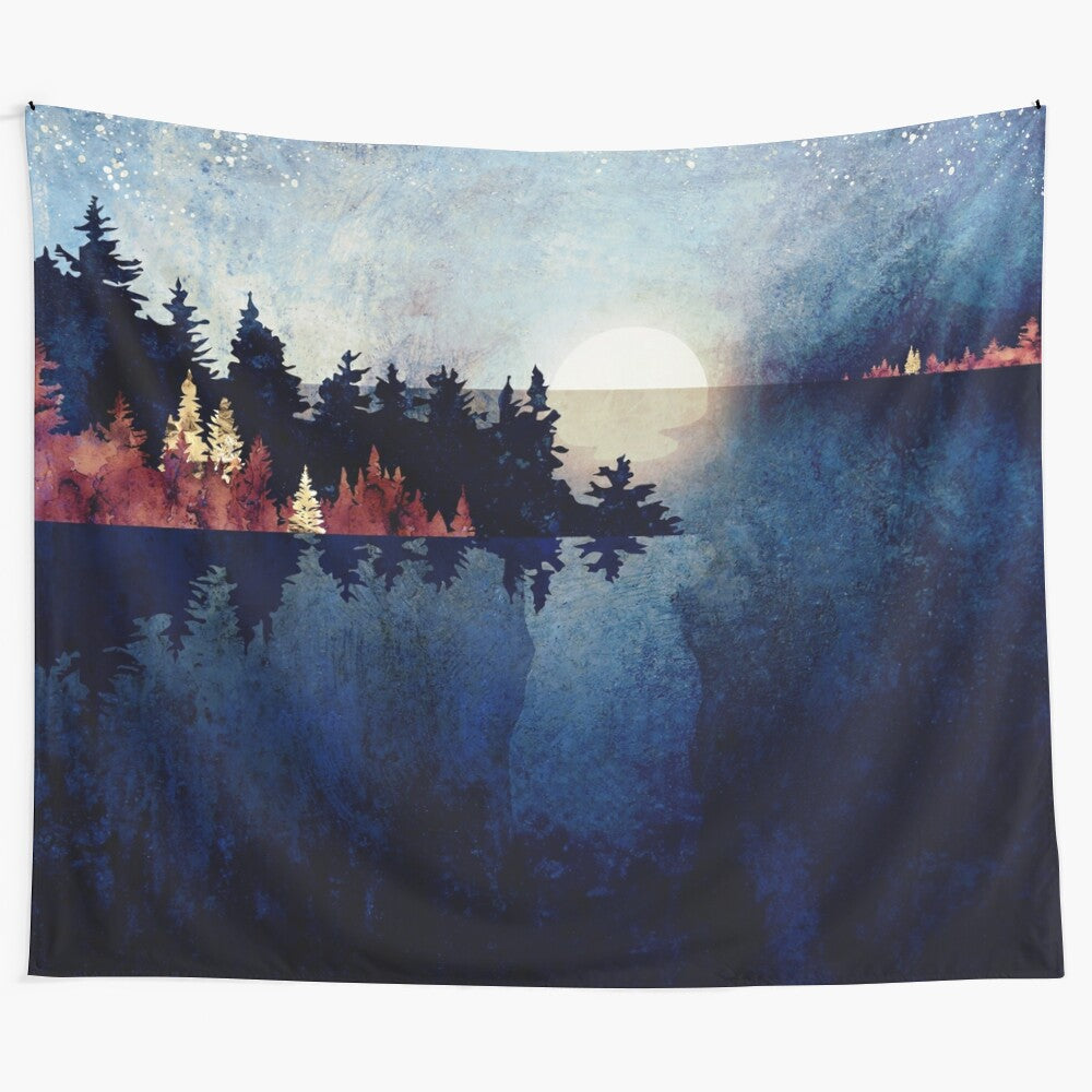 Autumn Moon Reflection Tapestry with nature and abstract elements