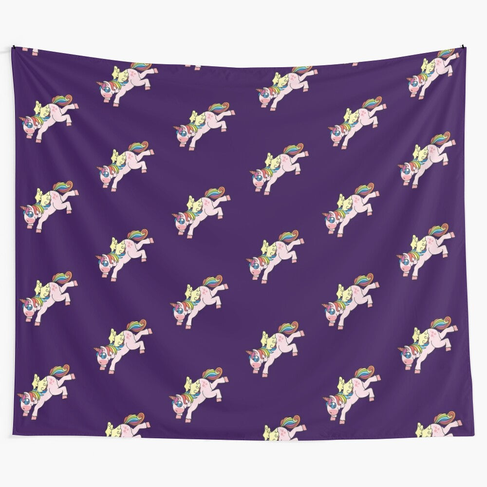 Colorful unicorn emoji tapestry with pastel rainbow design for home and dorm decor