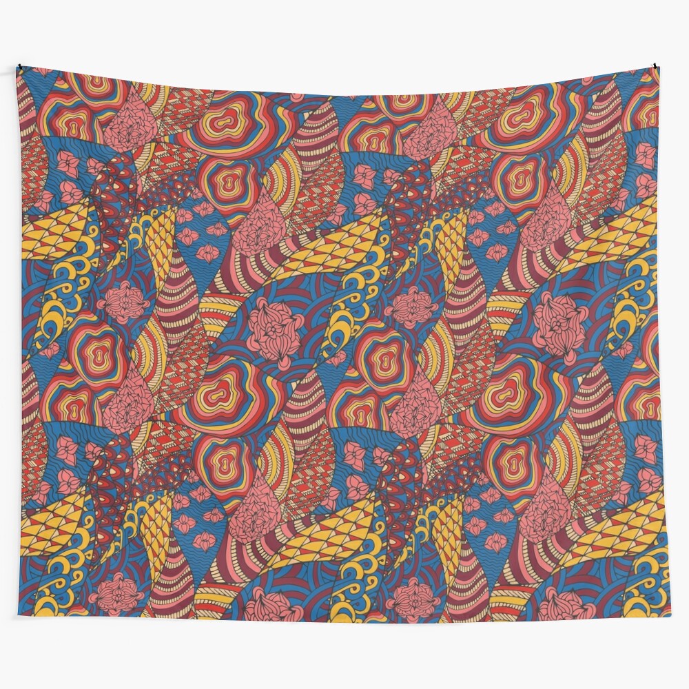 60s psychedelic tapestry with vibrant, trippy pattern