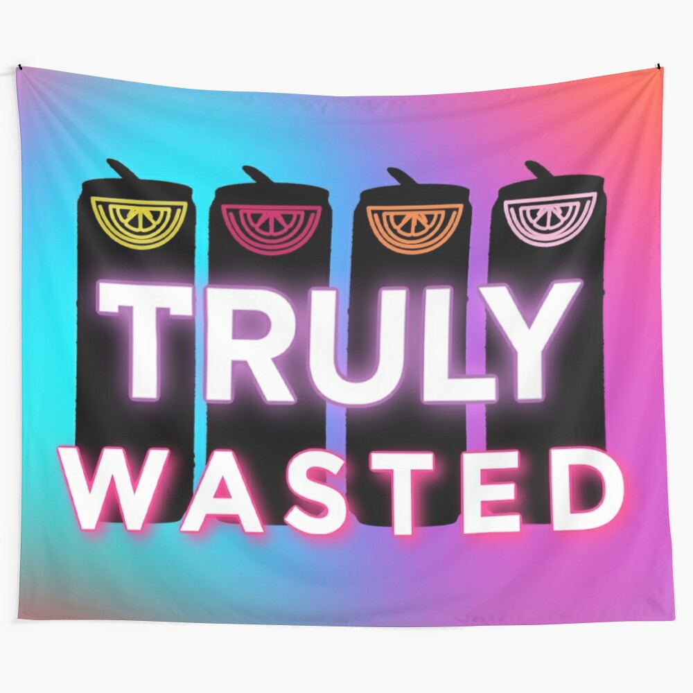 Truly Wasted College Party Tapestry with neon sign and party girls