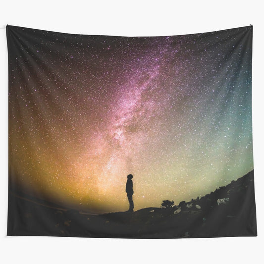 Captivating digital art tapestry featuring space, stars, and aurora borealis