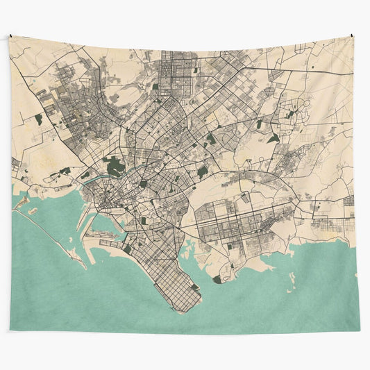 Vintage Karachi City Map Tapestry