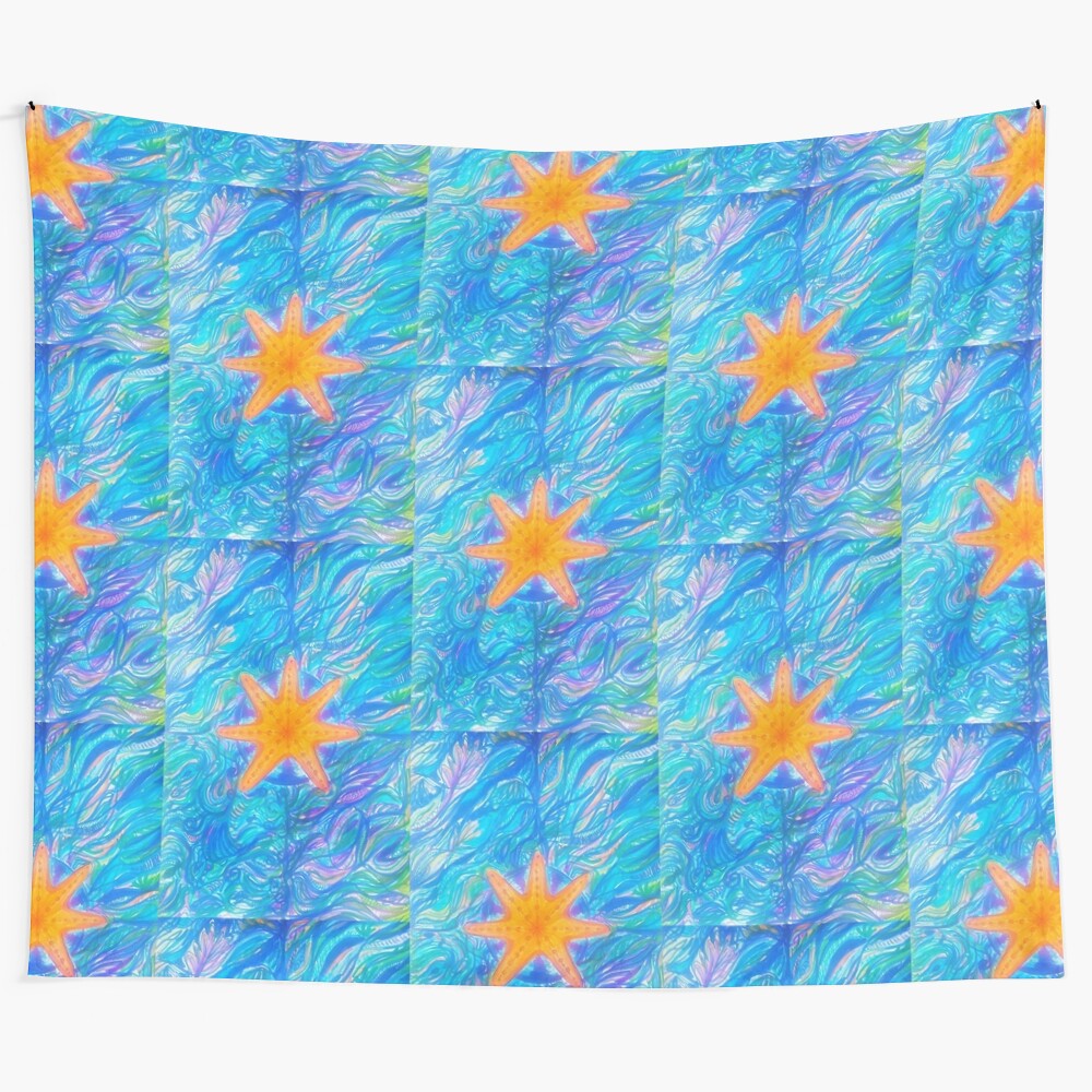 Tapiz con diseño de estrella de mar y movimiento de olas y corrientes marítimas