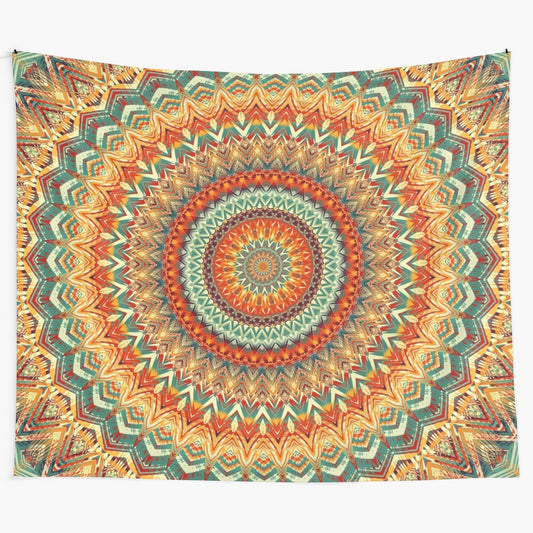 Colorful mandala tapestry with flower of life design