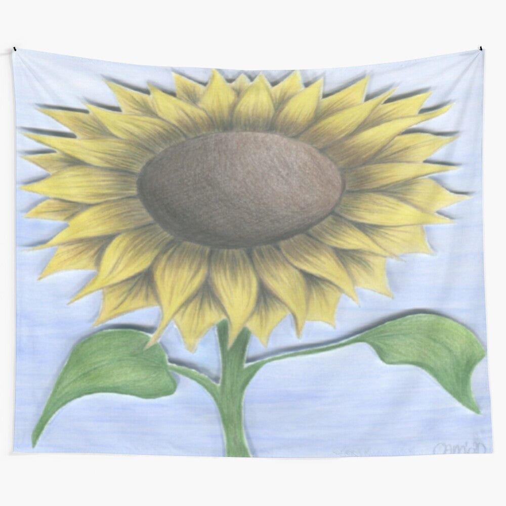 Sunflower tapestry wall hanging featuring a beautiful sunflower illustration