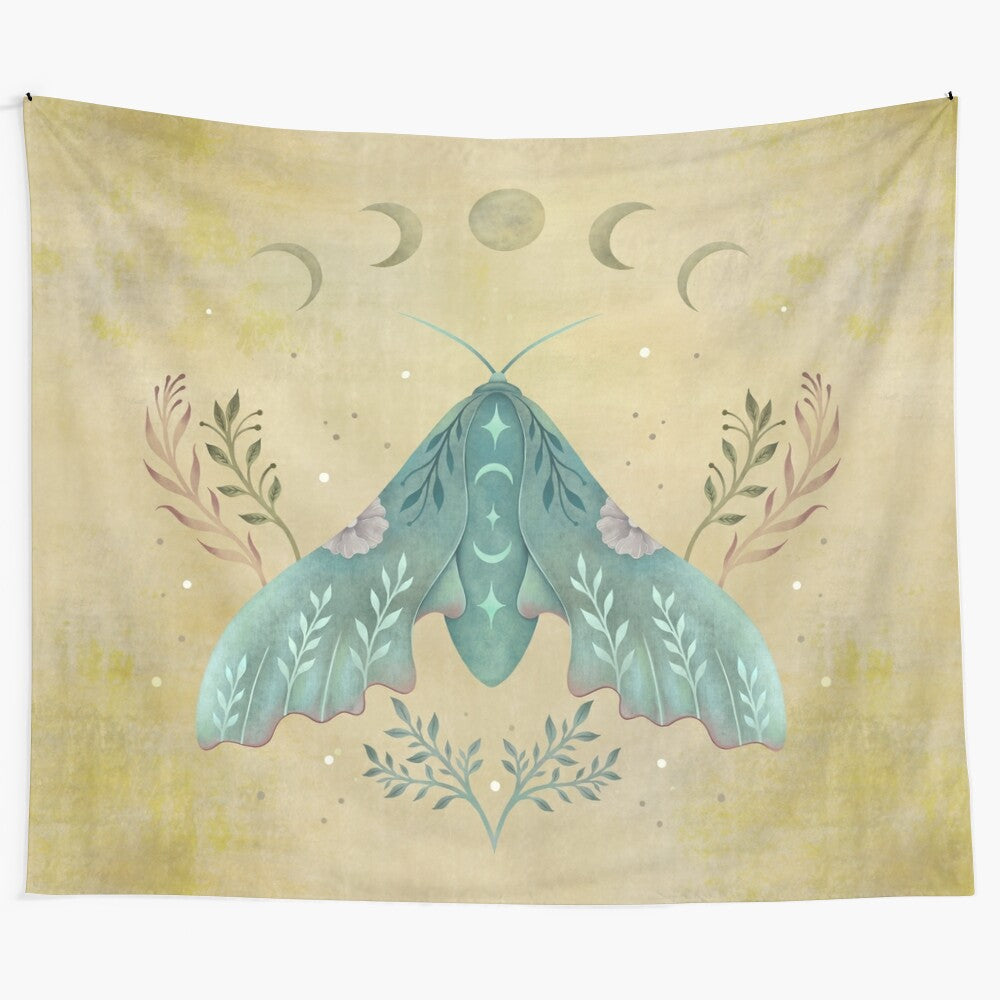 Elegant oriental vintage tapestry featuring a luna moth and moonlit night scene