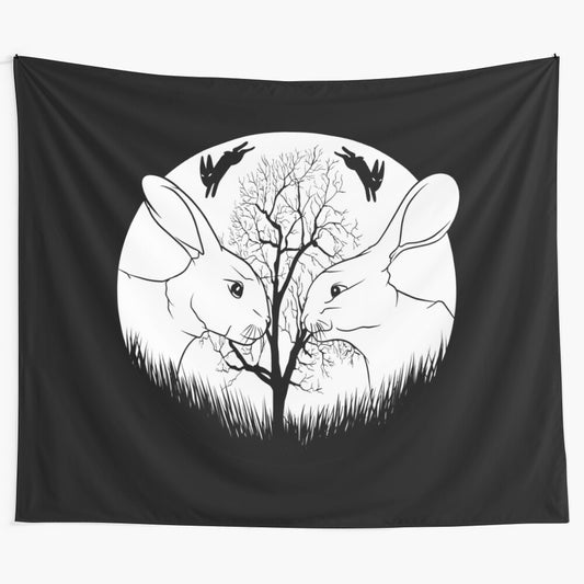 Watership Down Inspired Rabbits Tapestry with Hazel, Fiver, and Black Rabbit