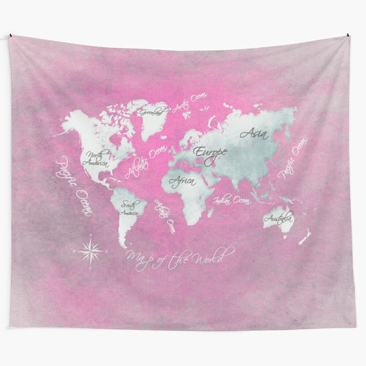 Watercolor world map tapestry for home decor