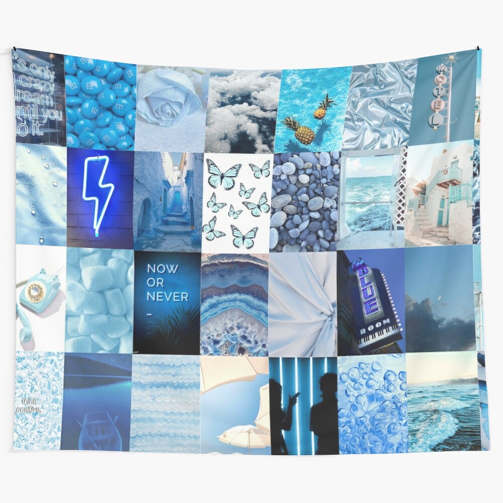 Blue aesthetic collage tapestry with trendy Tumblr-inspired design