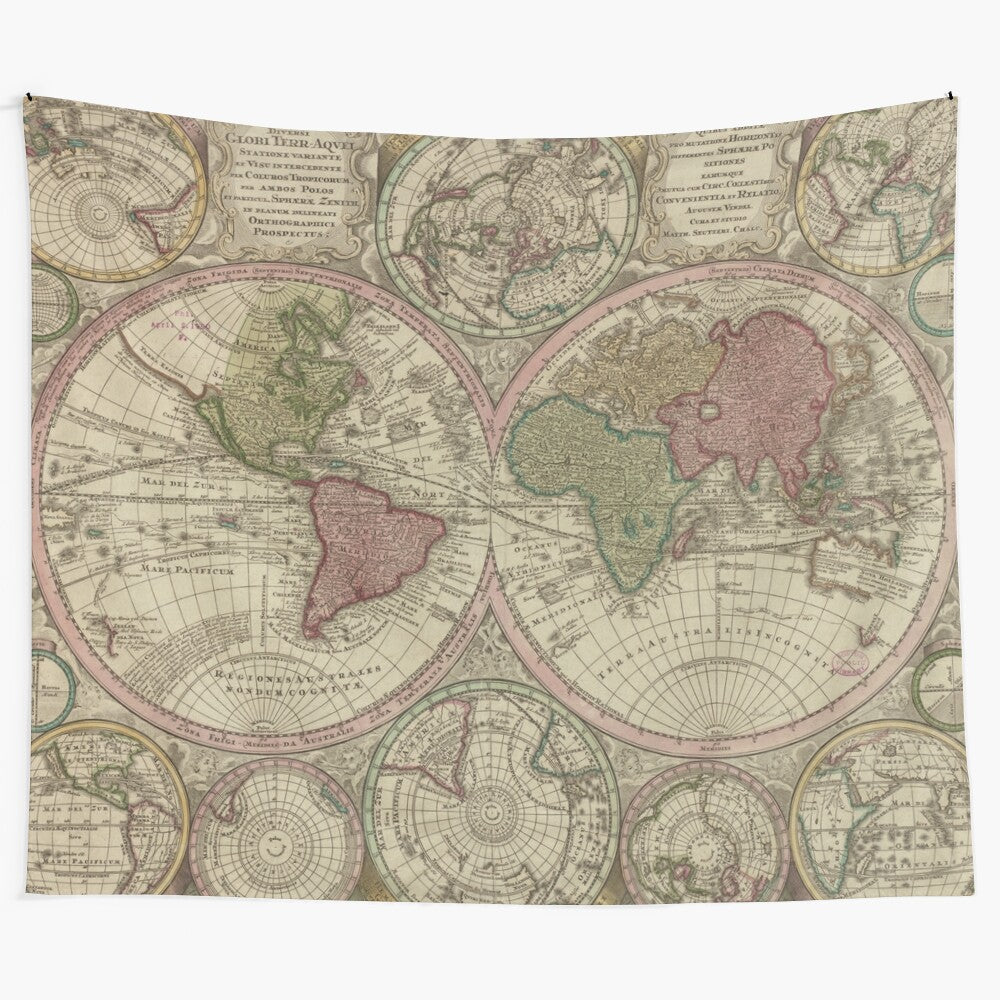 Vintage World Map (1730) Tapestry Wall Hanging