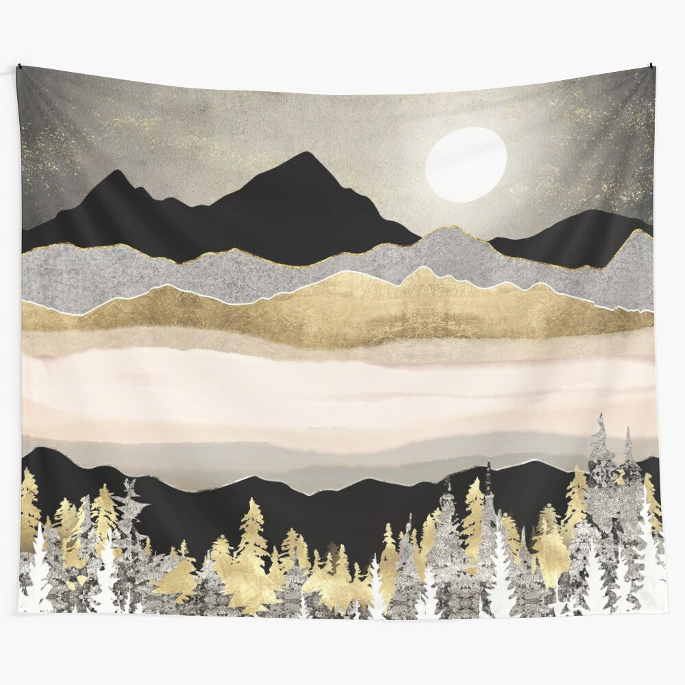 Stunning winter moon tapestry with abstract, watercolor landscape