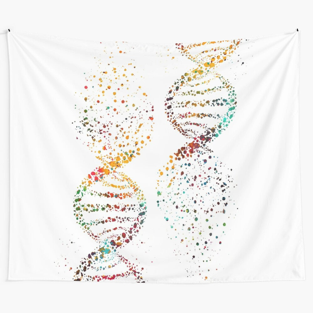 Watercolor painting of DNA double helix genetic structure, abstract biology art