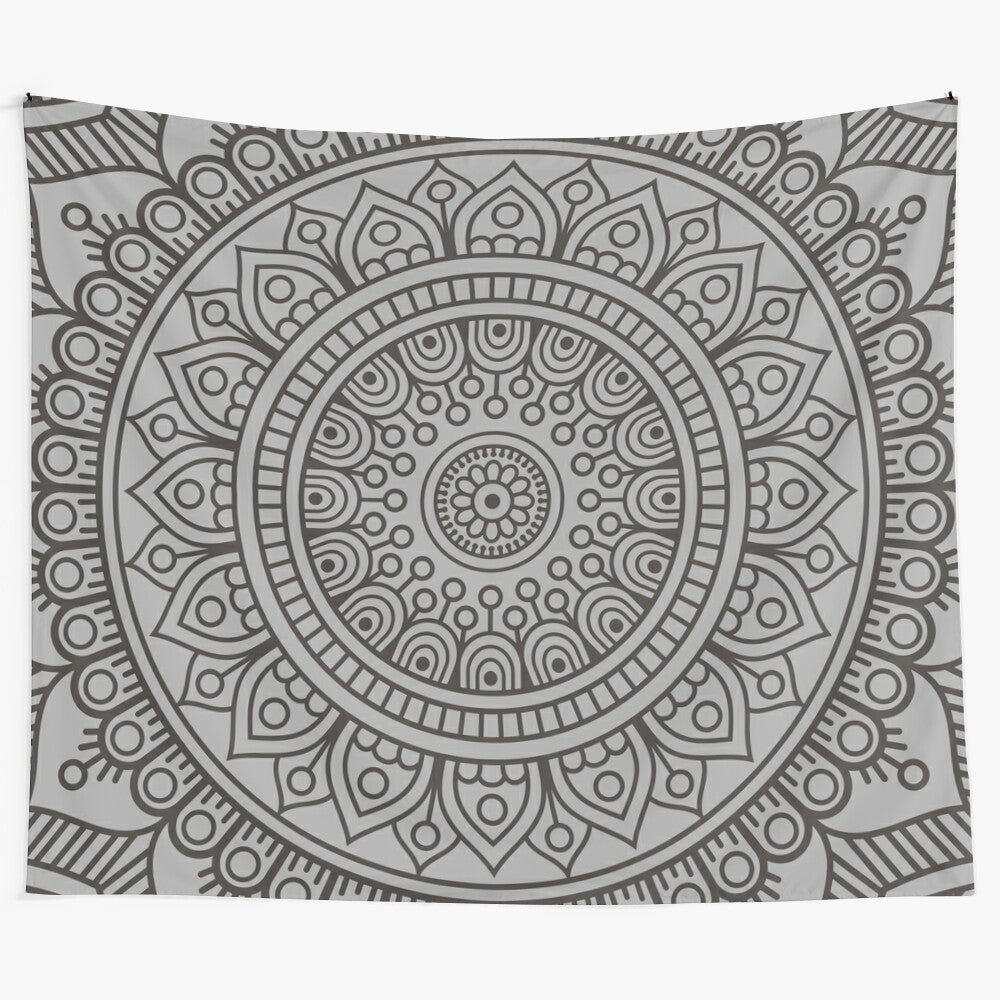 Mandala pattern gray and black and white tapestry