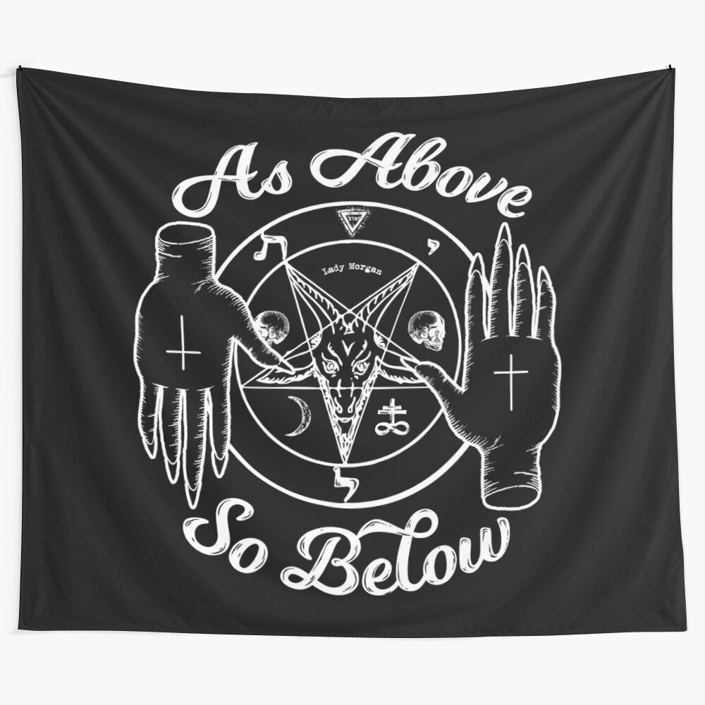 Gothic occult tapestry featuring pagan and satanic symbols