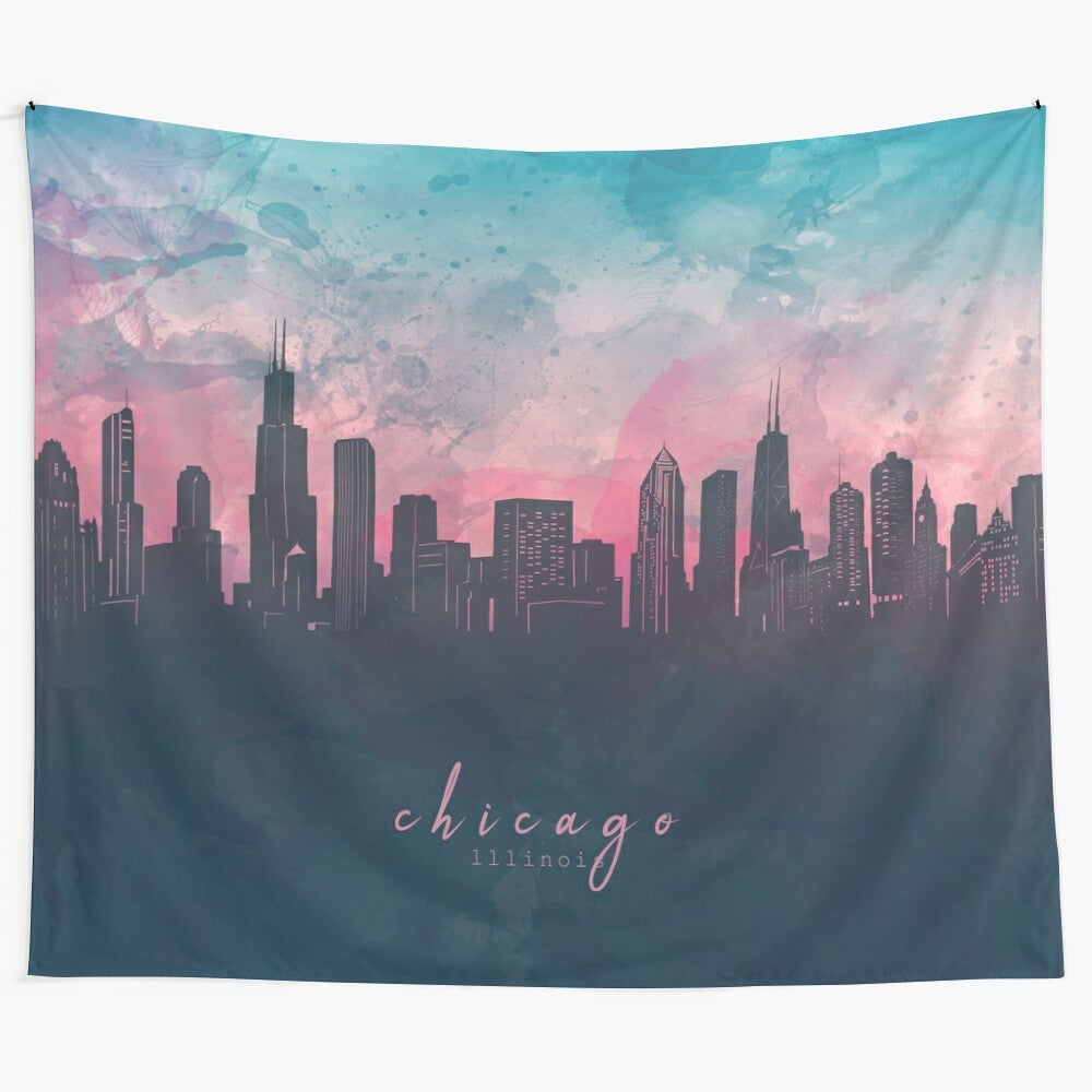 Vibrant watercolor painting of the iconic Chicago skyline