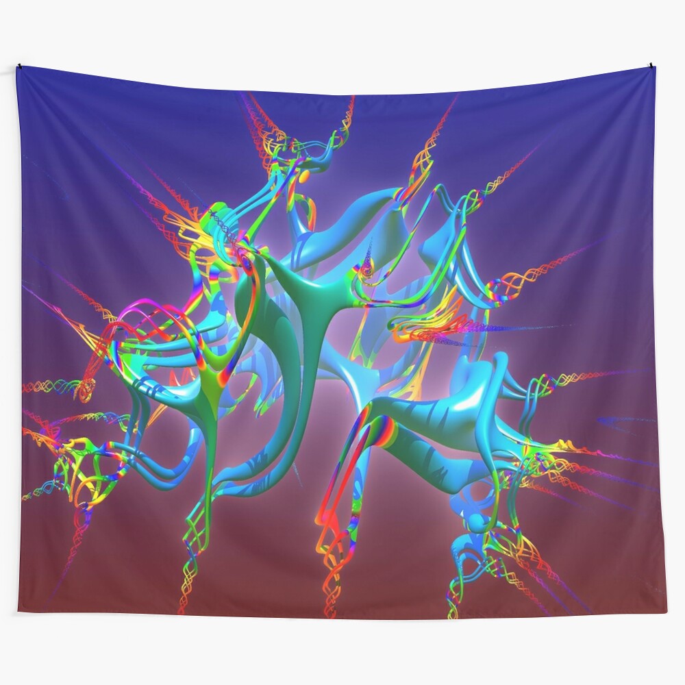 Abstract neurons connection tapestry with vibrant psychedelic patterns