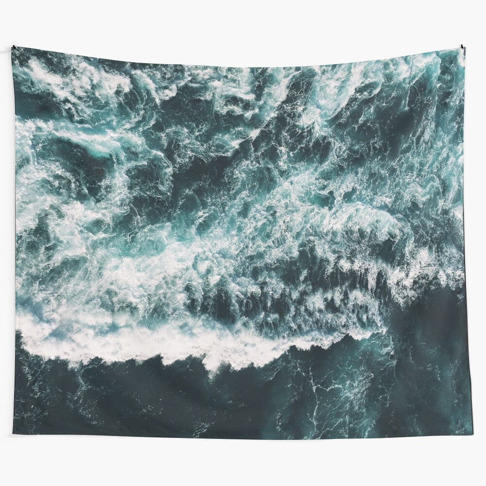 Blue ocean waves tapestry with abstract nature patterns