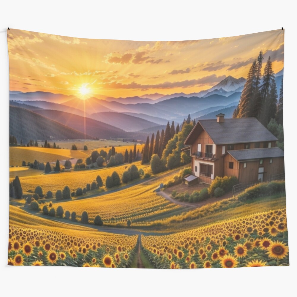 Sunflower garden tapestry with colorful blooms in full bloom