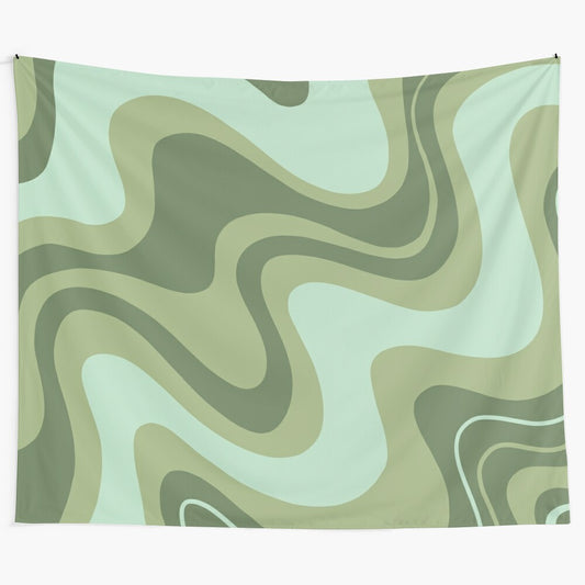 Abstract green and pink swirl tapestry with a modern, psychedelic design