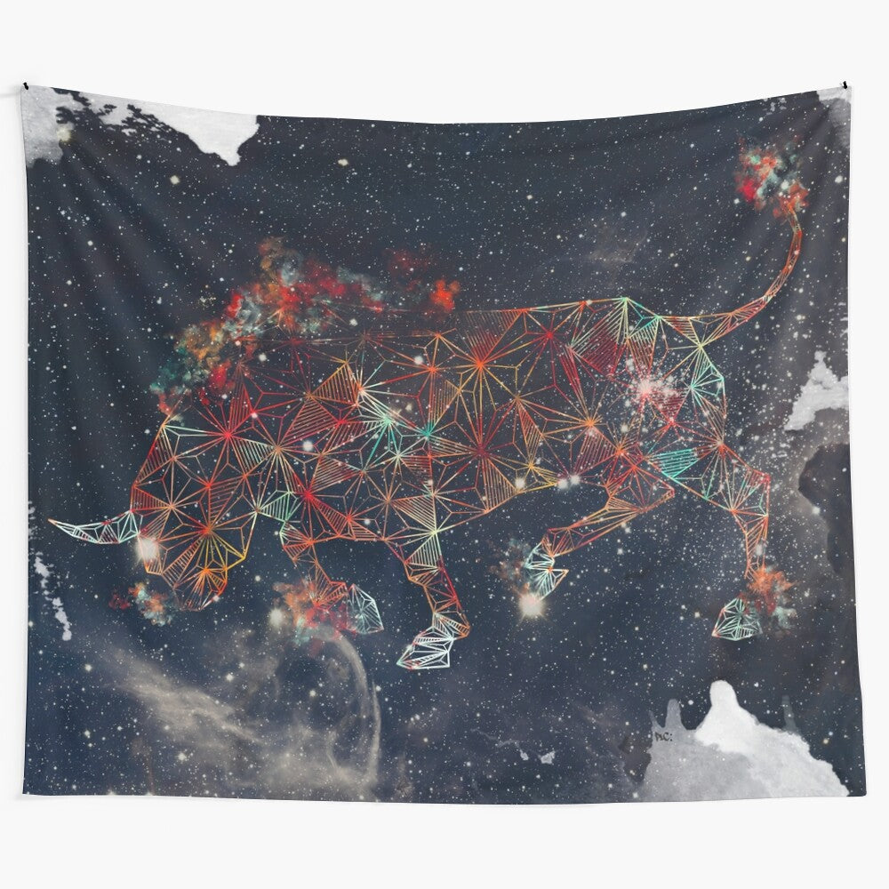 Celestial Taurus Tapestry featuring a geometric, galaxy-inspired design