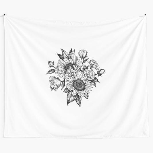 Floral ink tapestry with abstract botanical design