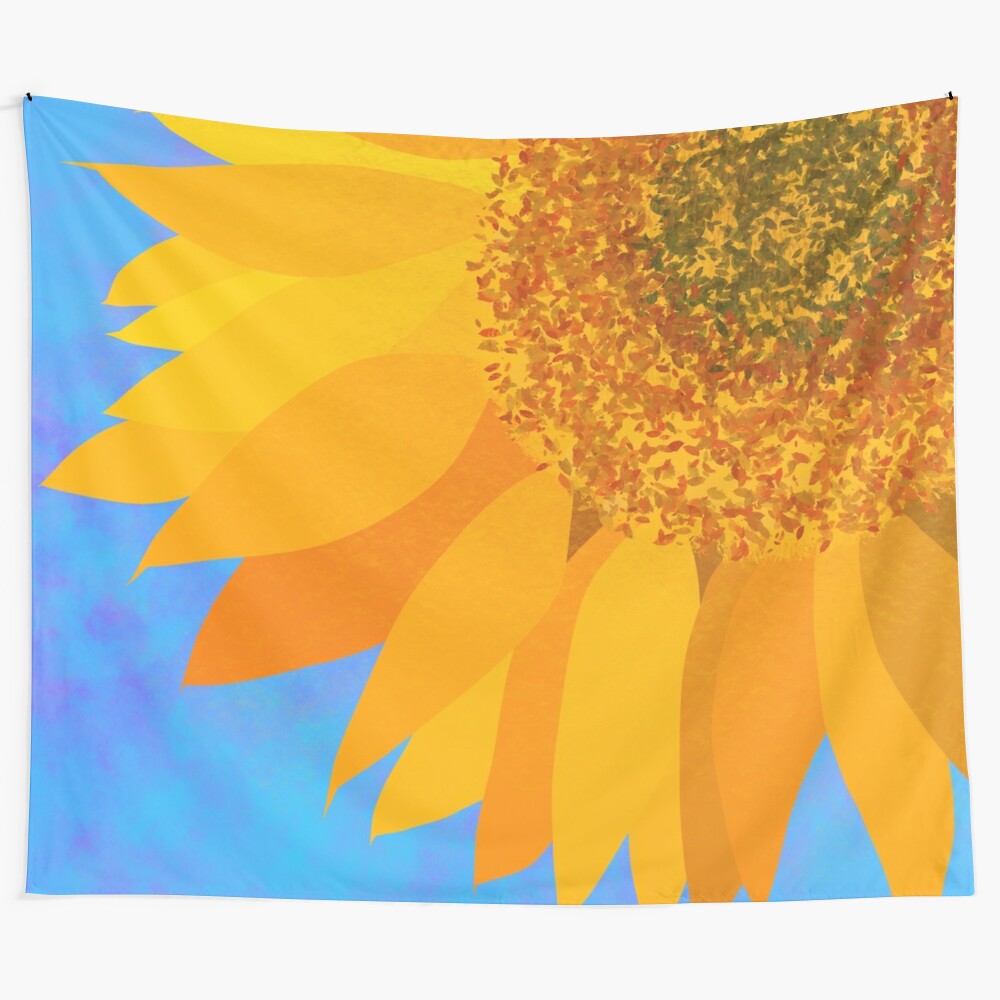 Vibrant sunflower illustration against a sunset sky