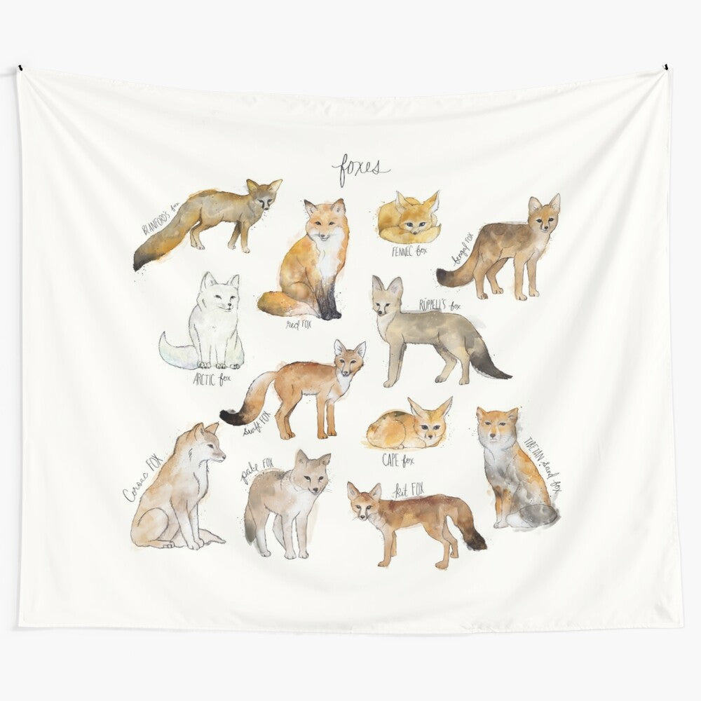 Foxes Tapestry featuring a serene forest scene with wildlife