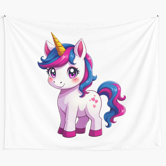 Anime Unicorn Tapestry with Cute and Funny Unicorn Illustration