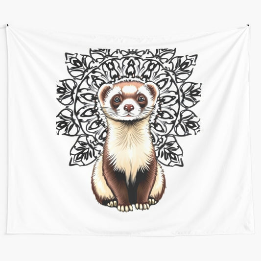 Ferret mandala tapestry with intricate patterns and serene design