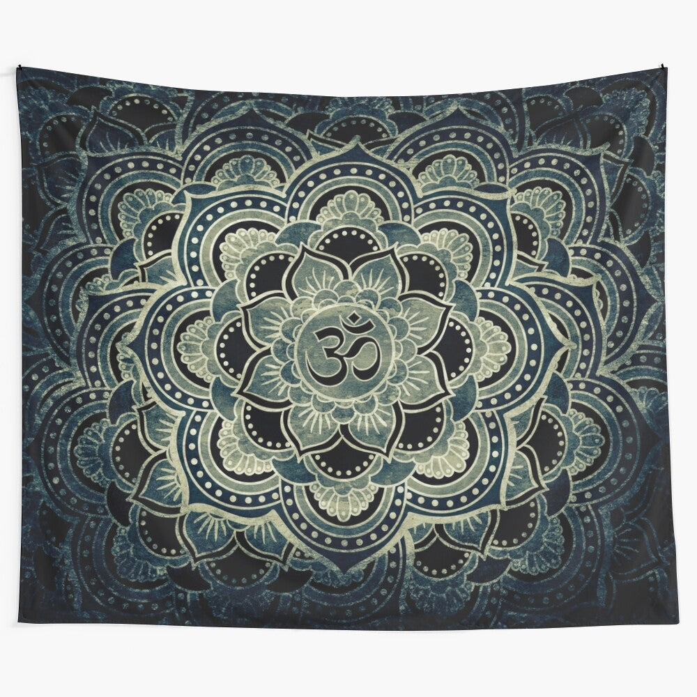 Vibrant sacred ohm symbol tapestry for yoga and meditation