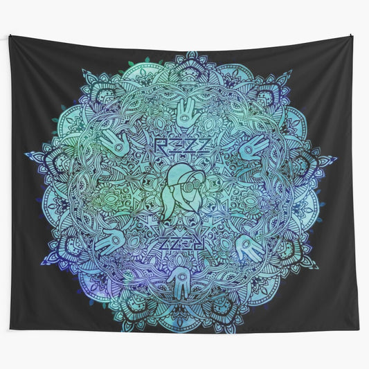 Psychedelic mandala tapestry with vibrant, trippy colors for electronic dance music fans