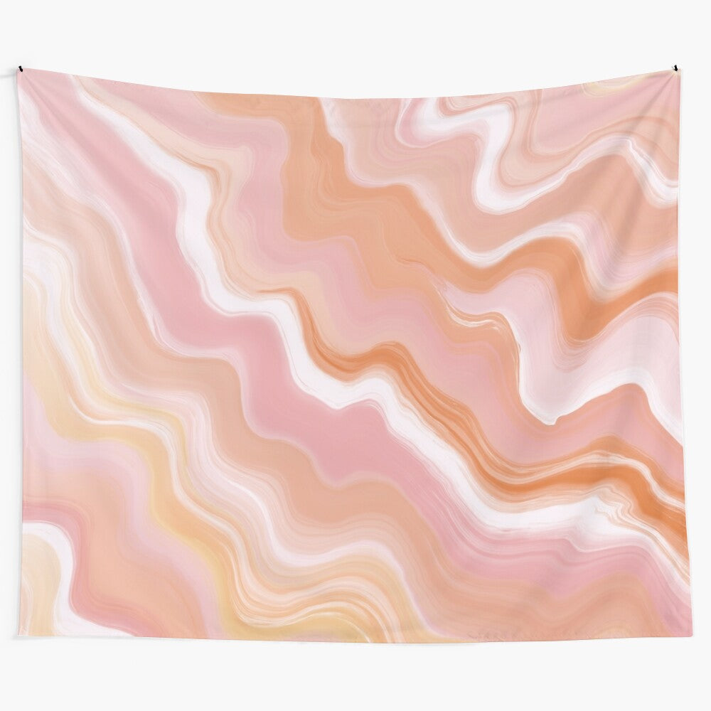 Pink coral geode lines tapestry with abstract, watercolor-like pattern