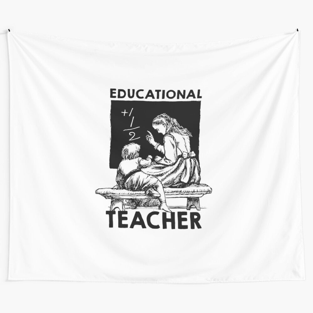 Vintage-style educational teacher tapestry with hand-drawn classroom decor