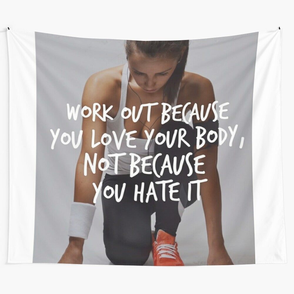 Women's fitness tapestry with motivational quotes for workout and gym inspiration