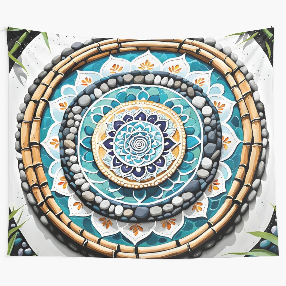 Zen Inspired Mandala Wall Tapestry with Bamboo and Pebbles