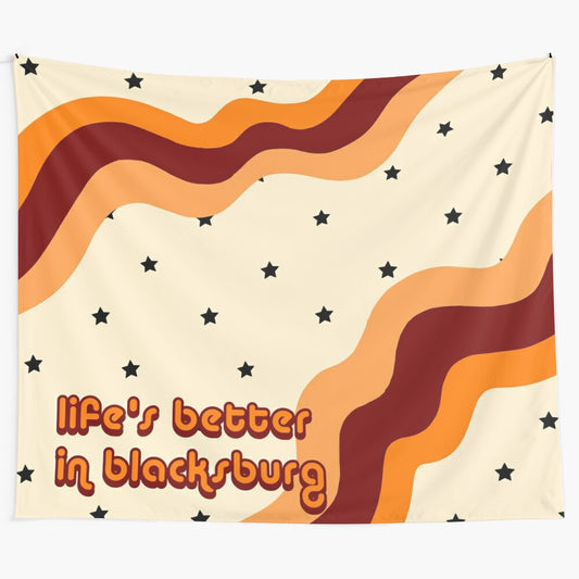 Blacksburg inspired tapestry wall hanging with groovy stars design for Virginia Tech Hokies fans