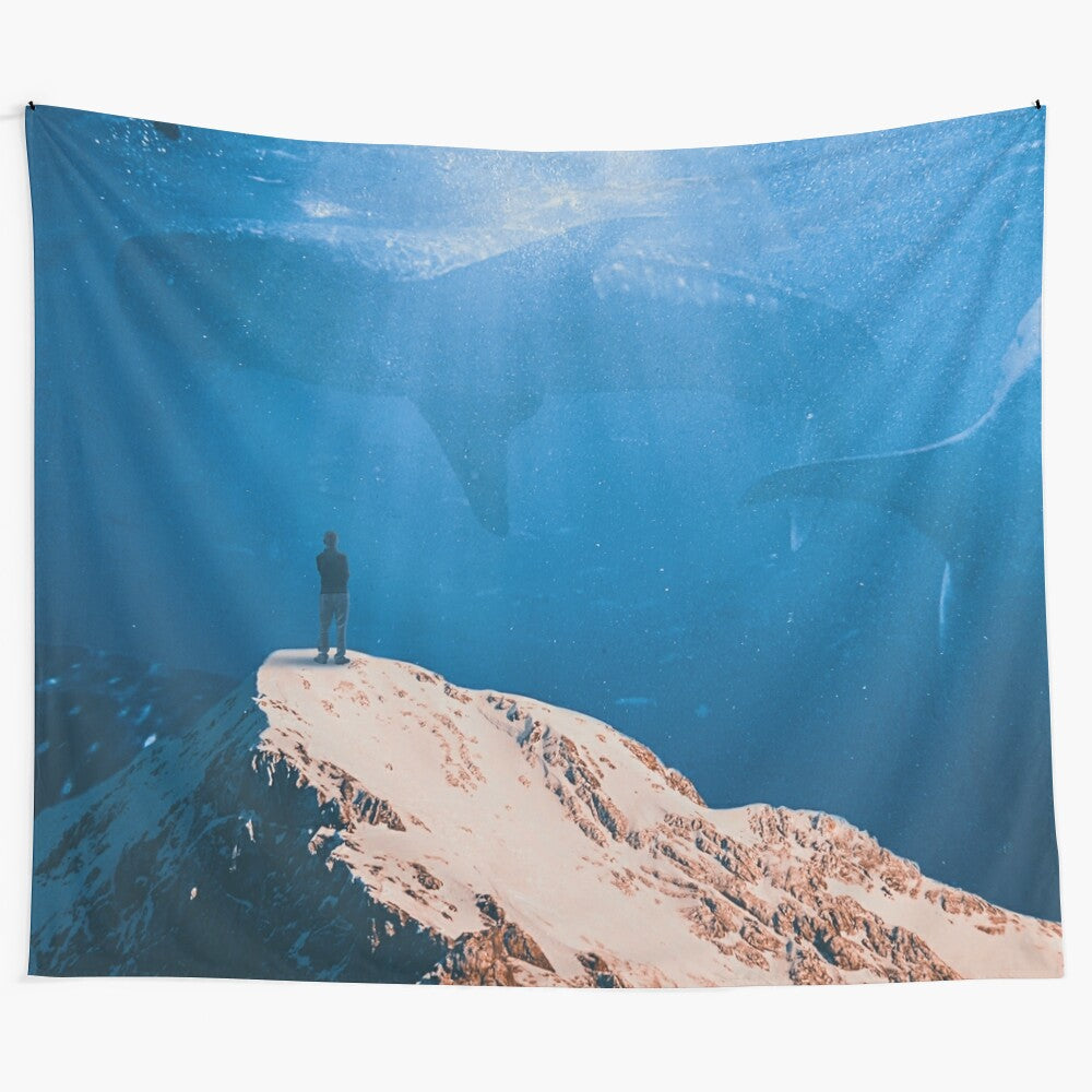 Captivating seamless tapestry featuring a surreal whale shark and ocean landscape design