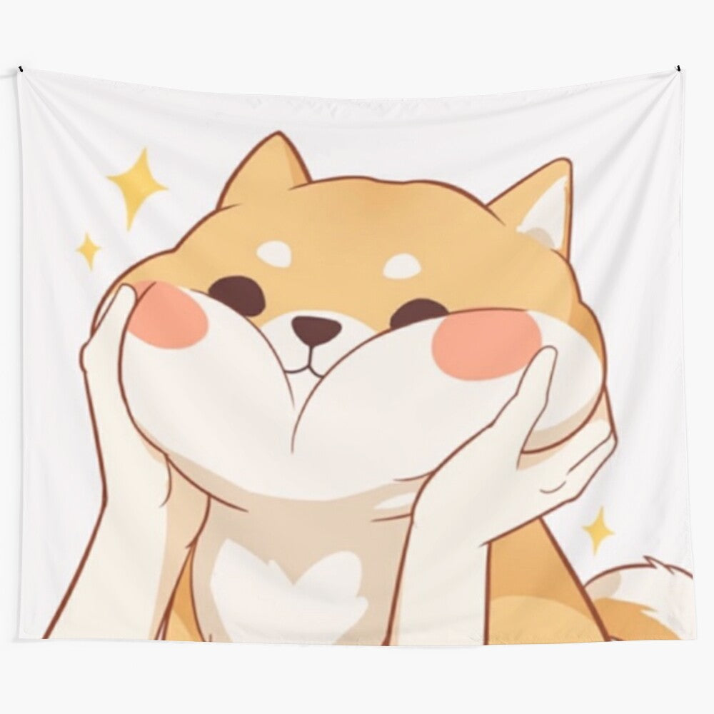 Kawaii Shiba Inu Tapestry with Cute and Fluffy Puppy Design