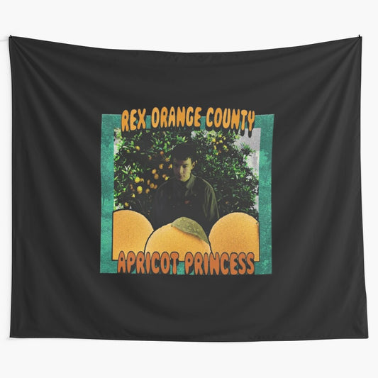 Apricot orange floral tapestry with botanicals and artistic patterns