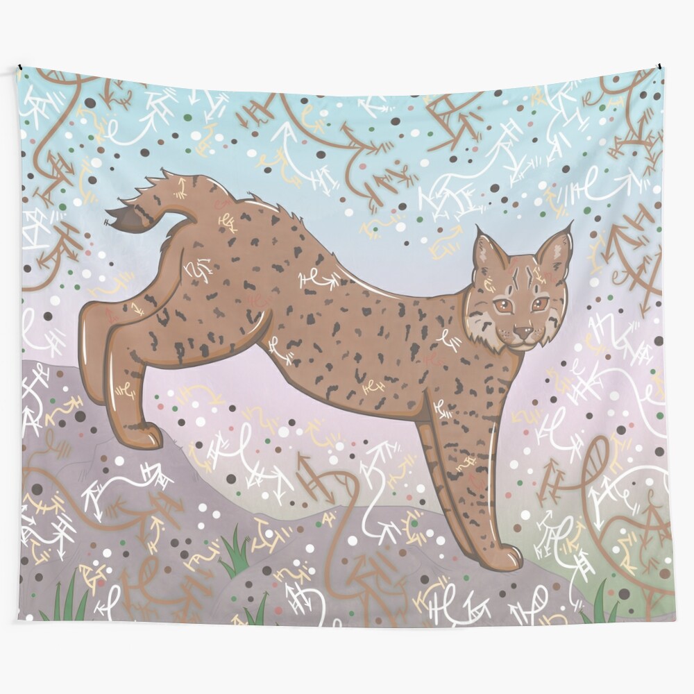 Cozy bobcat tapestry with a cute, furry wildcat design