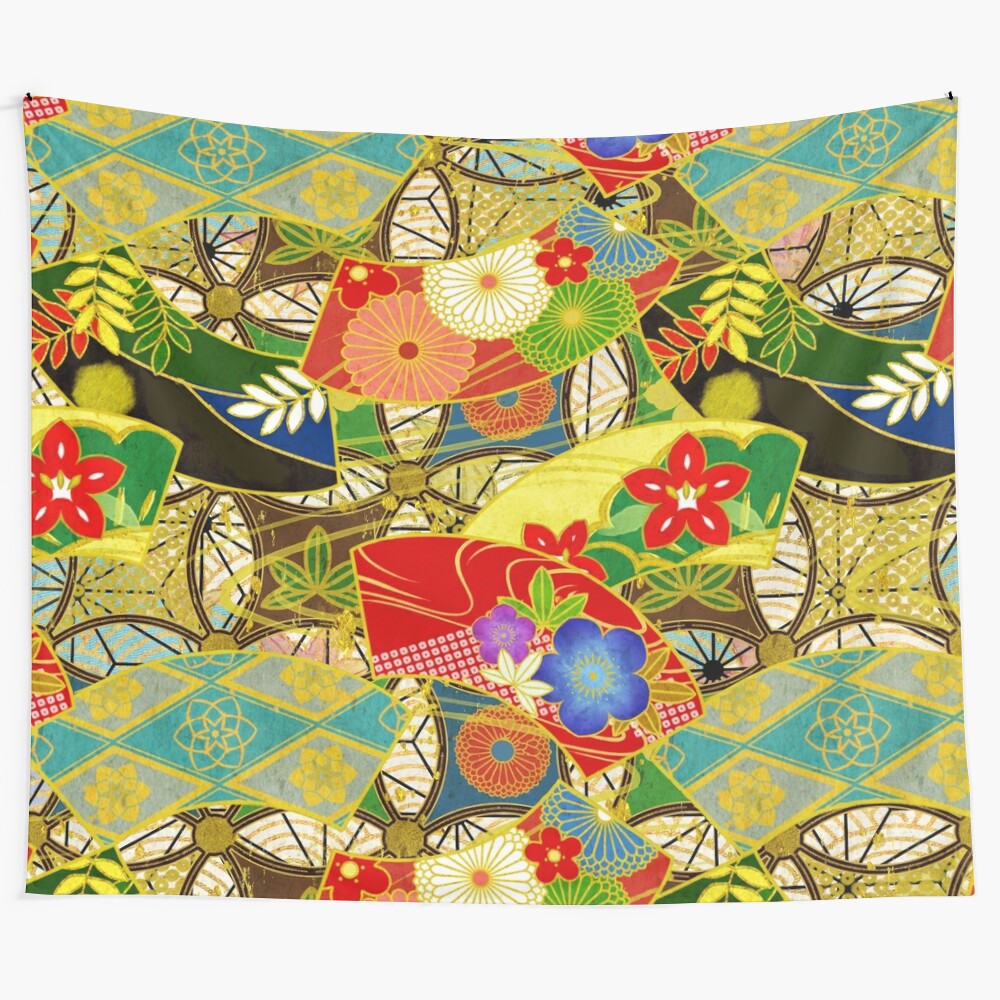 Summer flowers tapestry with abstract, retro, and bohemian design