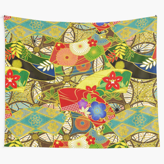 Summer flowers tapestry with abstract, retro, and bohemian design