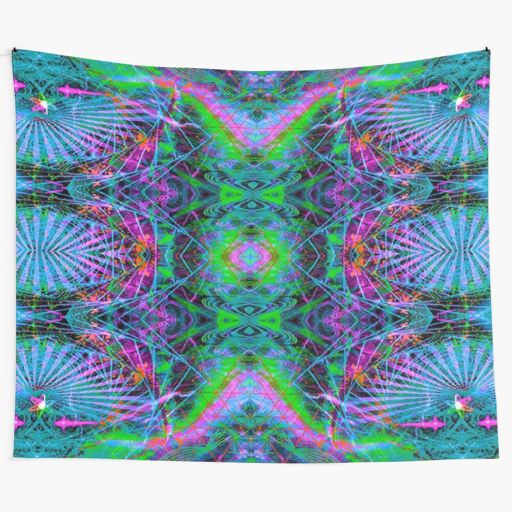 Psychedelic blacklight ultraviolet tapestry with vibrant abstract design