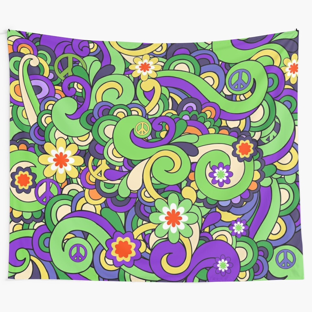 Colorful hippie-inspired swirl pattern tapestry