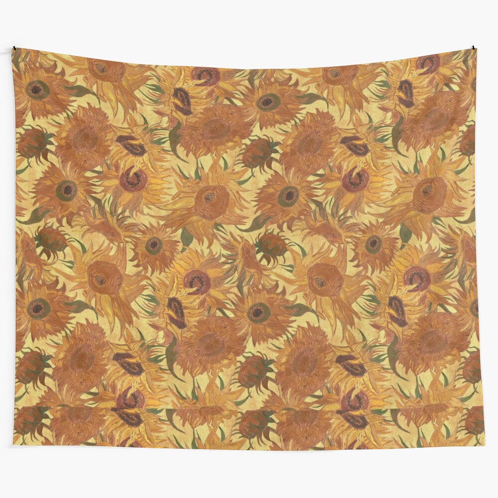 Colorful tapestry featuring Van Gogh's iconic sunflowers painting