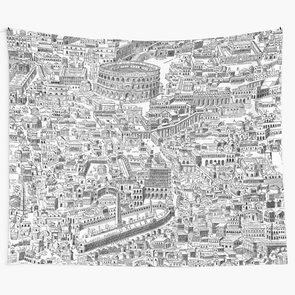 Ancient Rome historic linework tapestry wall hanging depicting Roman architecture and culture