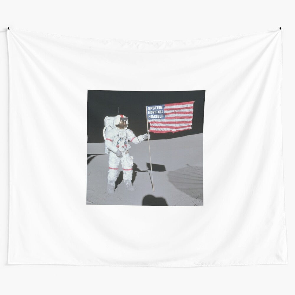 Epstein Didn't Kill Himself Themed Flag on the Moon Tapestry